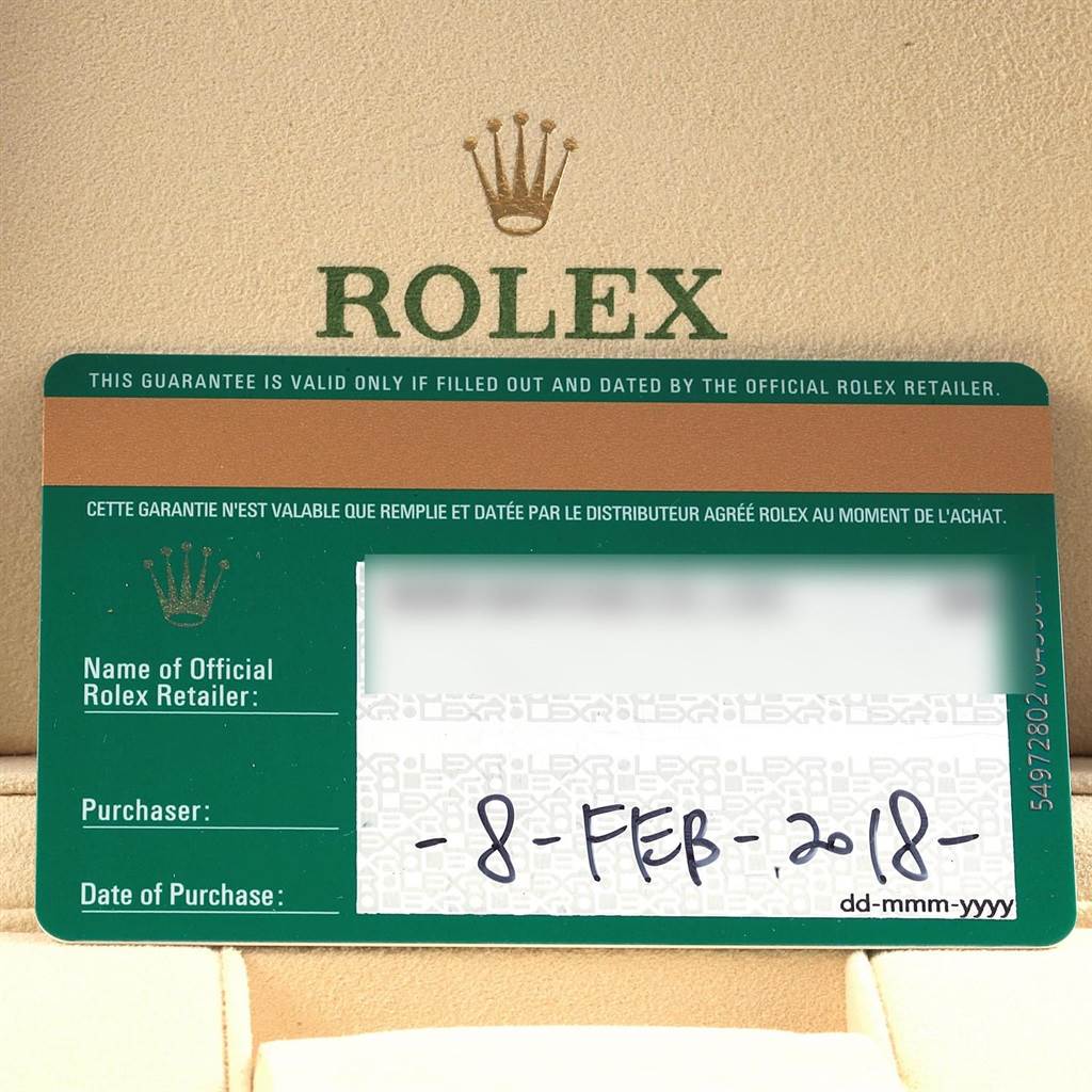 The image shows the official guarantee card for a Rolex Mid-Size 178271 Women's Steel and Gold (two tone) Mother of Pearl Dial 178271 Women's Steel and Gold (two tone) Mother of Pearl Dial model watch, dated 8-FEB-2018.