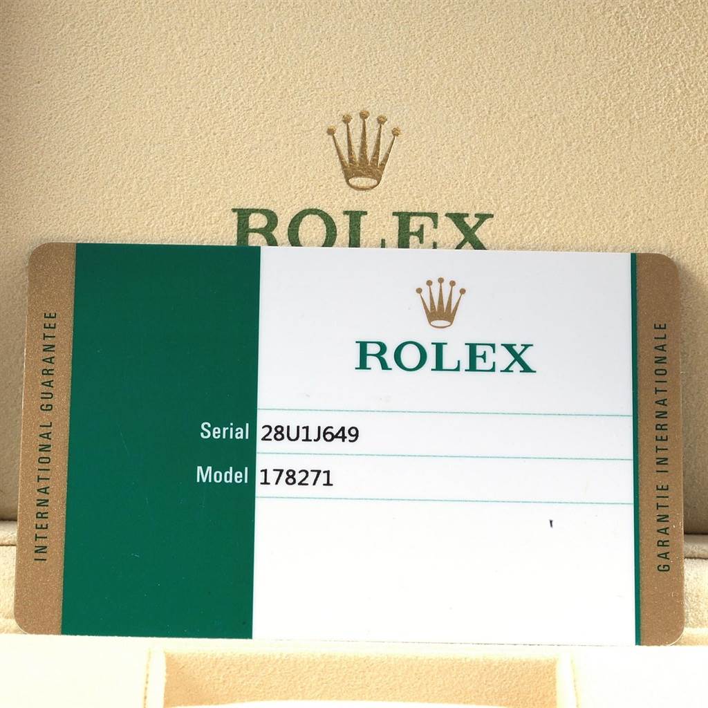 The image shows the international guarantee card for a Rolex Mid-Size 178271 Women's Steel and Gold (two tone) Mother of Pearl Dial 178271 Women's Steel and Gold (two tone) Mother of Pearl Dial model 178271.