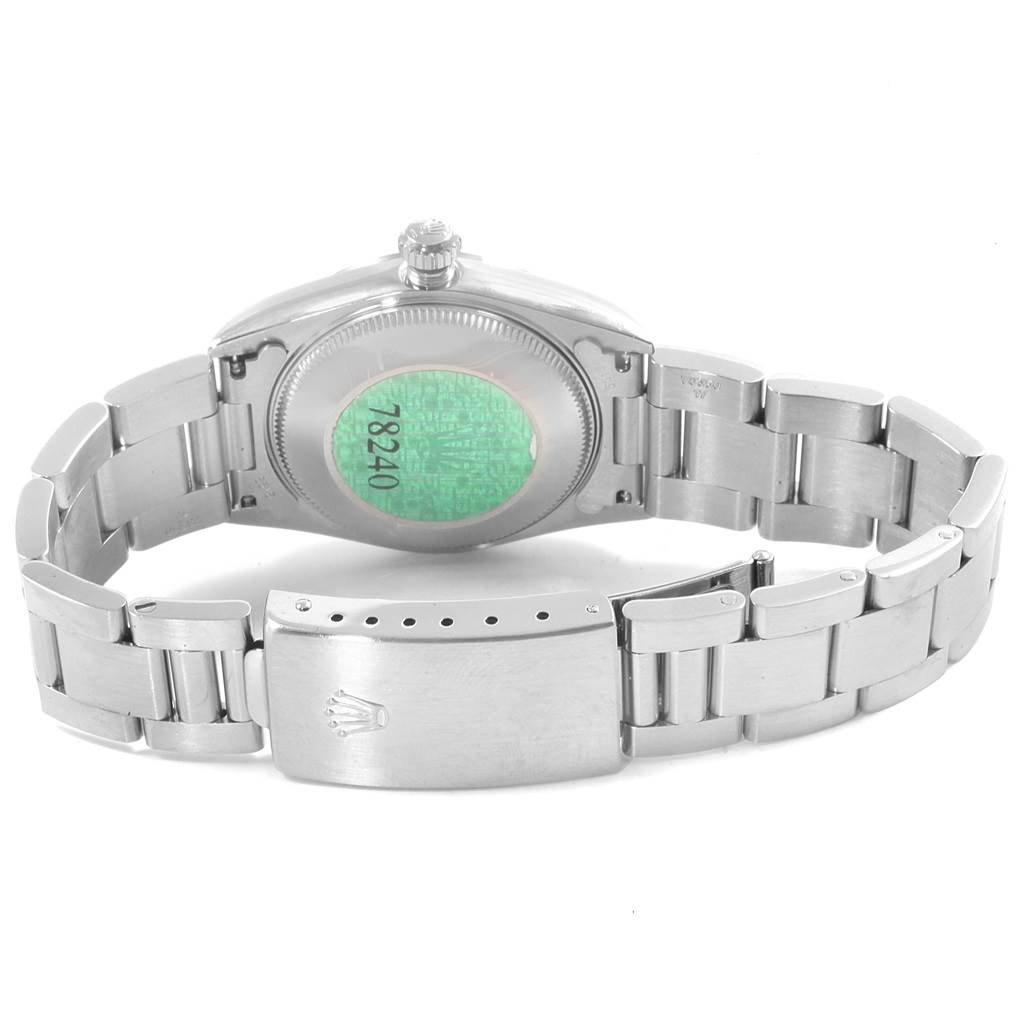 This image shows the back and bracelet of the Rolex 78240 Men's Stainless Steel Pink Dial 78240 Men's Stainless Steel Pink Dial Datejust 31 Midsize Salmon Roman Dial Ladies Watch 78240 model.