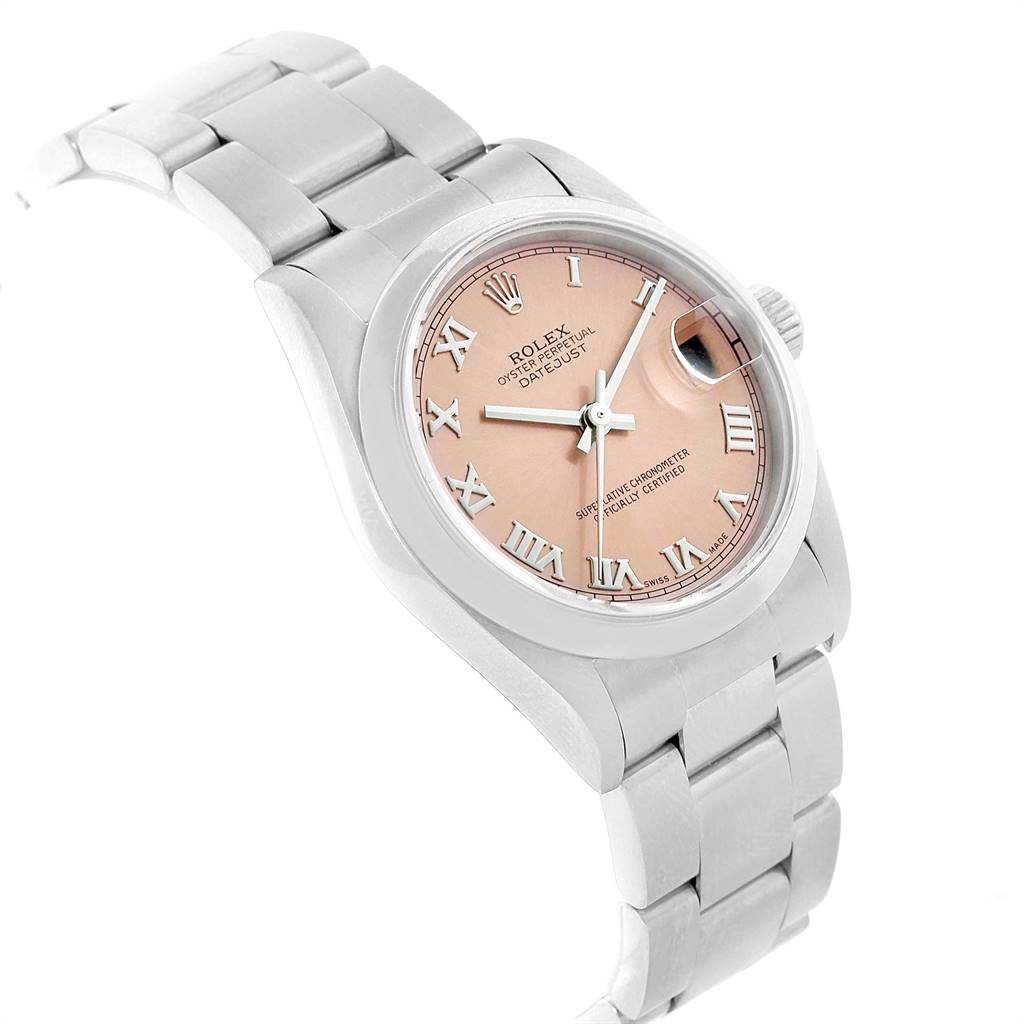 The Rolex Mid-Size 78240 Women's Stainless Steel Pink Dial 78240 Women's Stainless Steel Pink Dial watch is shown at a slight right angle, displaying the face, bezel, case, and part of the bracelet.