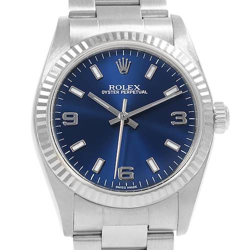 Photo of Rolex Midsize Steel 18K White Gold Blue Dial Ladies Watch 77014