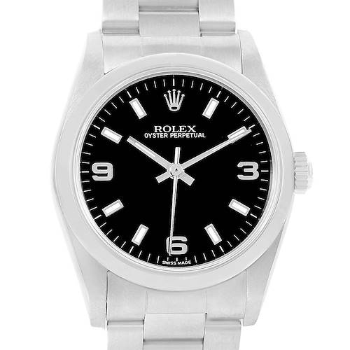 Photo of Rolex Midsize Black Dial Oyster Bracelet Steel Ladies Watch 77080