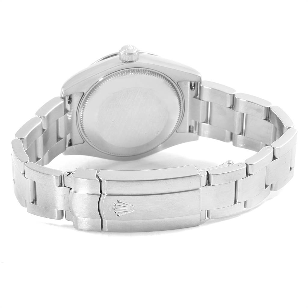 The image shows the backside and bracelet of a Rolex Mid-Size 177200 Women's Stainless Steel Grey Dial 177200 Women's Stainless Steel Grey Dial model watch, including the clasp and case back.