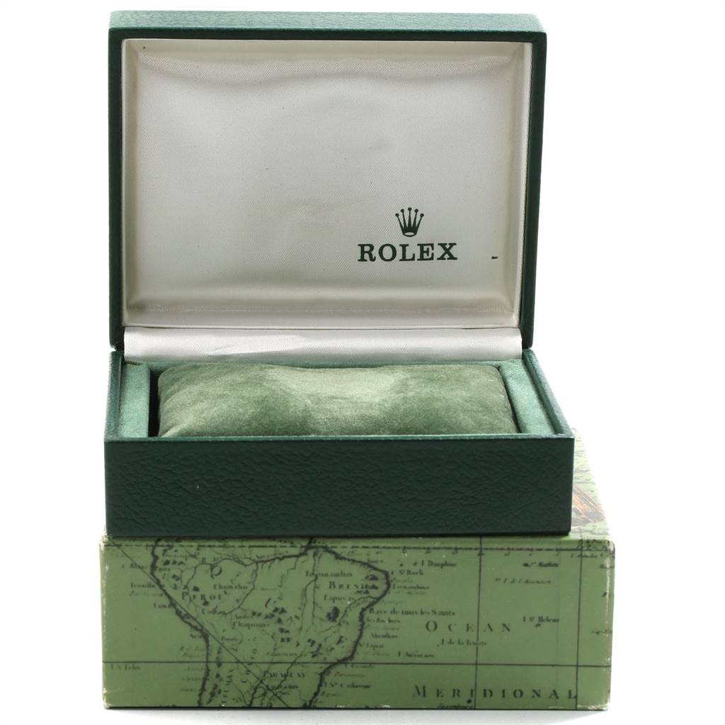 The image shows an open green Rolex box with the Rolex logo inside, meant for storing a Mid-Size Rolex watch.