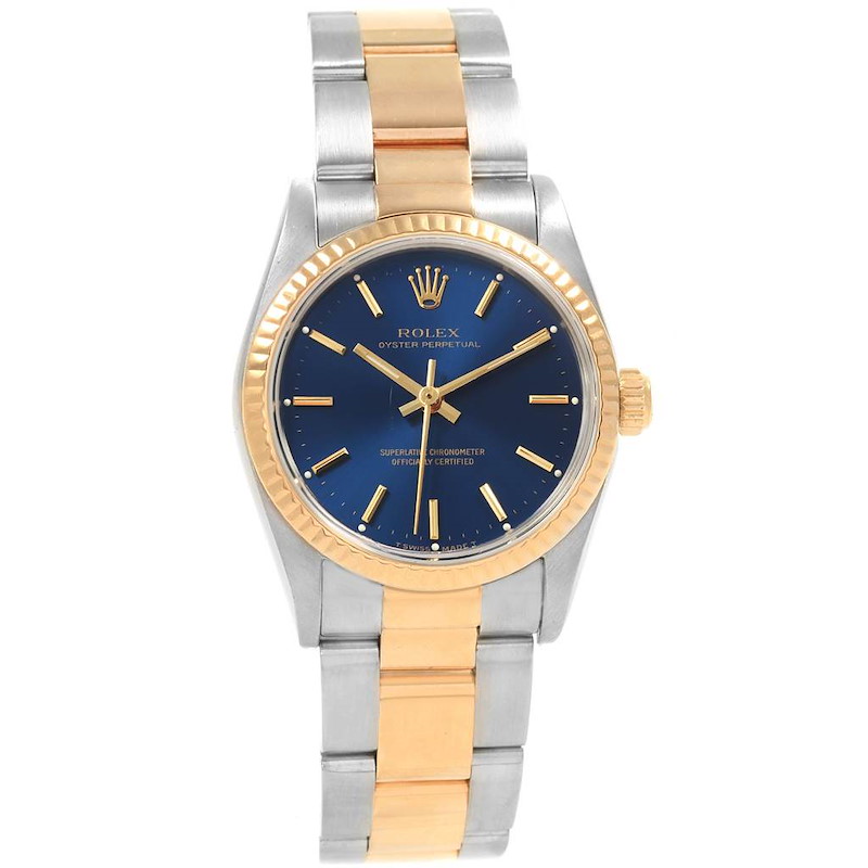 Rolex Midsize 31 Blue Dial Yellow Gold Steel Ladies Watch 67513 SwissWatchExpo