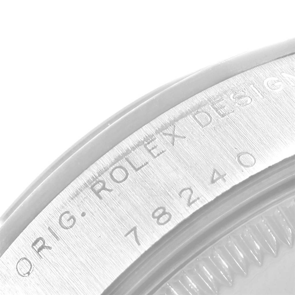 The image shows a close-up angle of the case back of a Mid-Size Rolex watch, highlighting the engraved model number 78240.