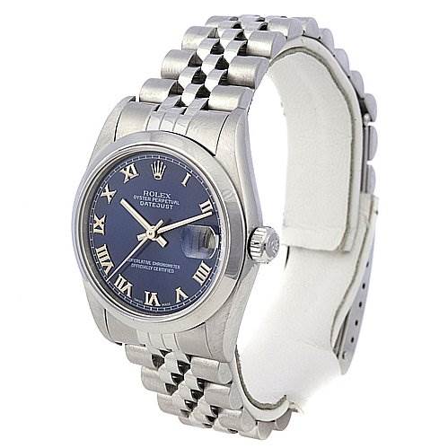 The image shows a Rolex Oyster Perpetual Datejust Mid-Size watch at an angled top-down view, highlighting the face and bracelet.