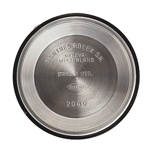 This image shows the underside of the case back for a Rolex Mid-Size 78240 Women's Stainless Steel Blue Dial 78240 Women's Stainless Steel Blue Dial model watch, detailing the inscriptions.