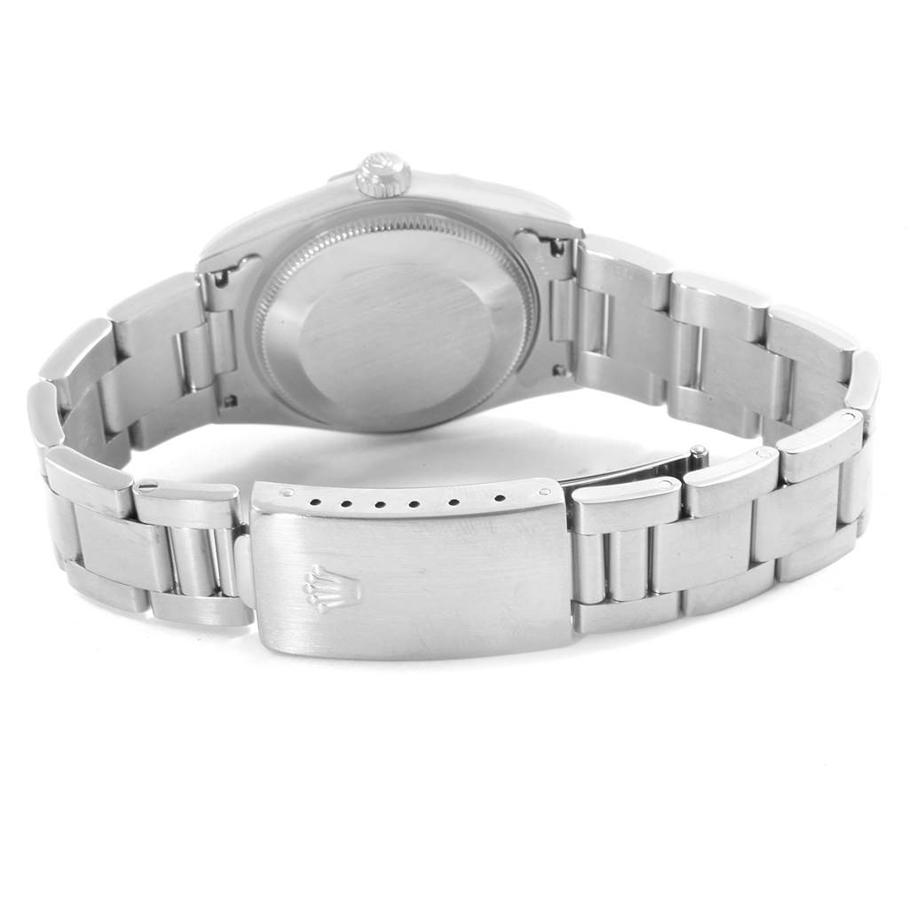 This image shows the back view of a Rolex Mid-Size 78240 Women's Stainless Steel Blue Dial 78240 Women's Stainless Steel Blue Dial watch, displaying its bracelet and clasp.