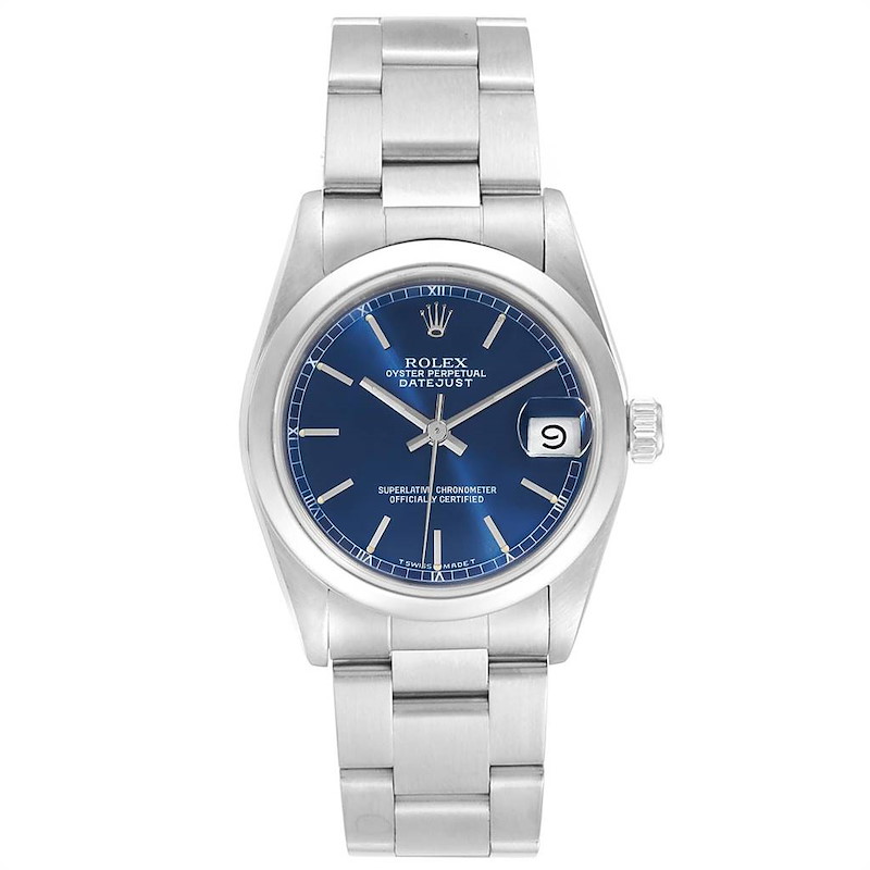 Rolex Midsize Datejust 31 Blue Dial Ladies Steel Watch 68240 SwissWatchExpo