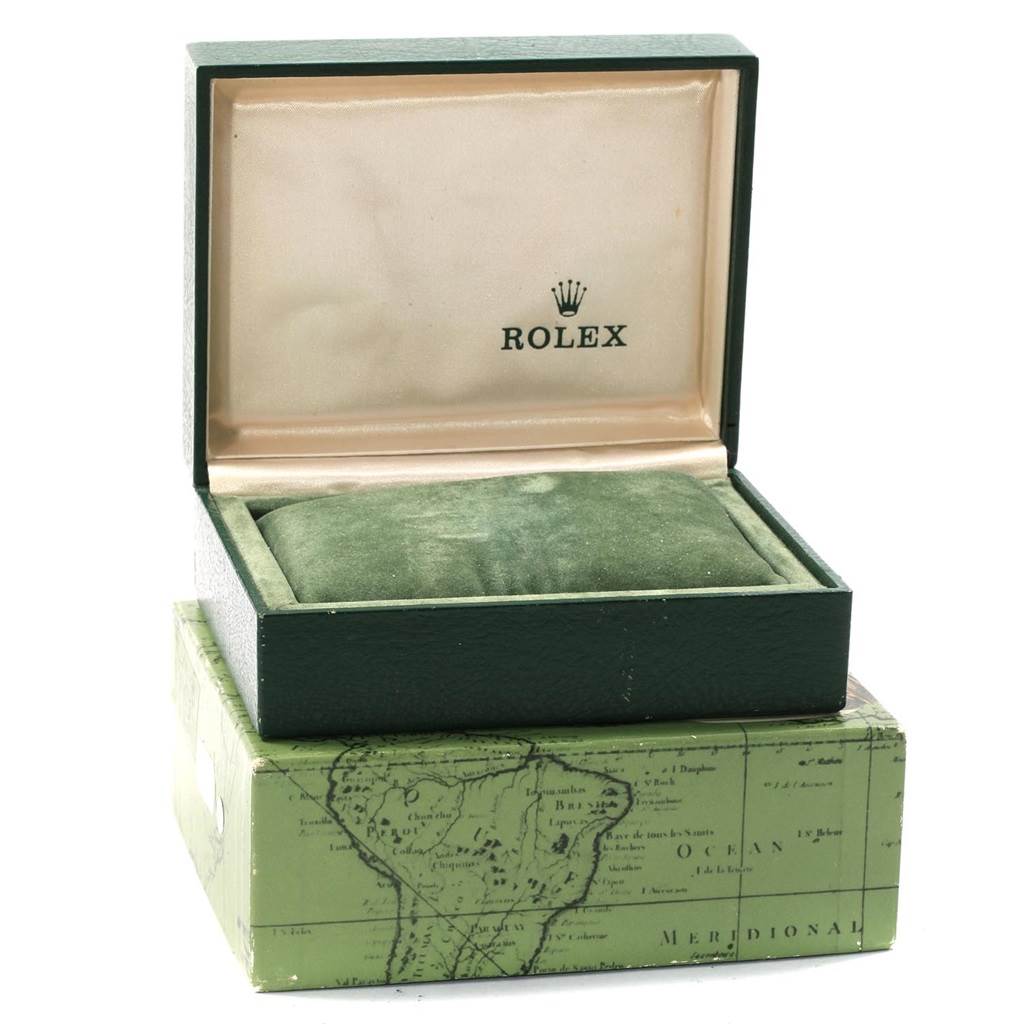 This image shows an open watch box for a Mid-Size Rolex model, displaying the interior cushion and branded lining.