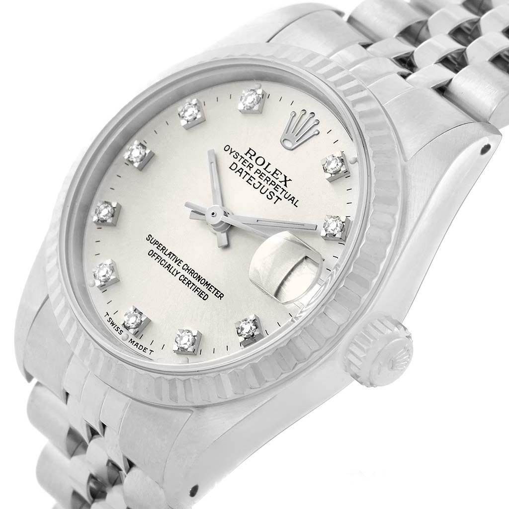 The Rolex Mid-Size 68274 Women's Stainless Steel Silver Dial 68274 Women's Stainless Steel Silver Dial watch is shown at a slight angle, displaying the dial, bezel, crown, and part of the bracelet.