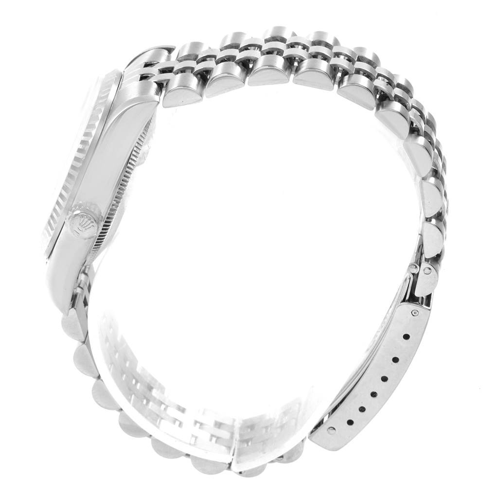 This image shows the side view and bracelet of a Rolex Mid-Size 78274 Women's Stainless Steel Silver Dial 78274 Women's Stainless Steel Silver Dial model watch, highlighting the case and clasp.