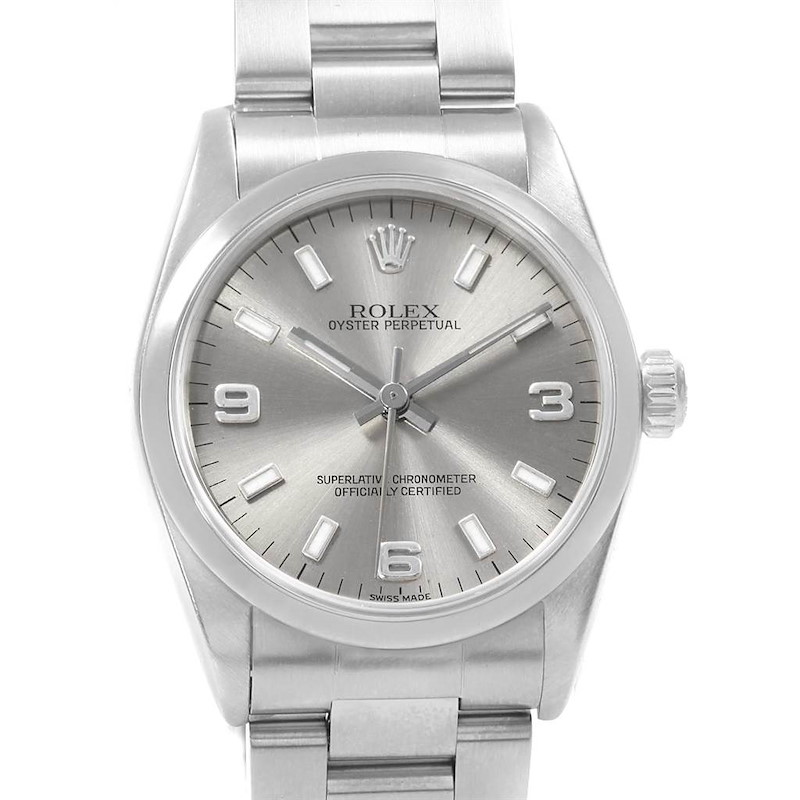 Rolex Midsize Silver Dial Smooth Bezel Steel Ladies Watch 77080 SwissWatchExpo