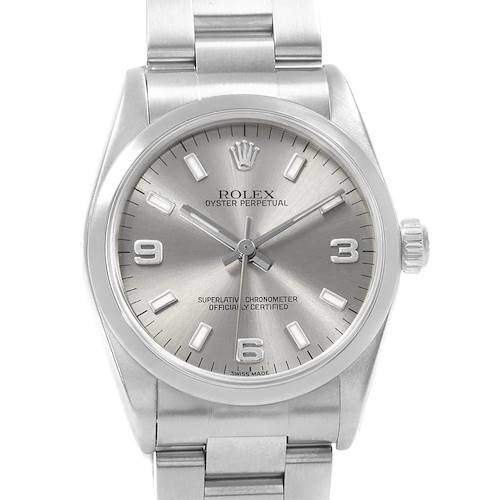 Photo of Rolex Midsize Silver Dial Smooth Bezel Steel Ladies Watch 77080