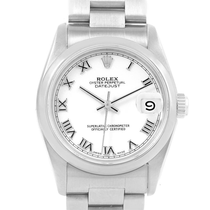 Rolex Midsize Datejust 31mm White Dial Ladies Steel Watch 68240 SwissWatchExpo