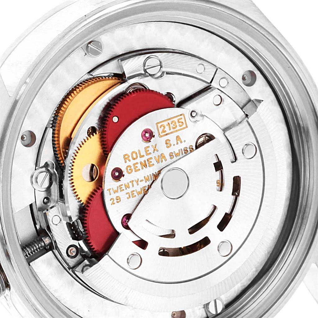 Close-up shot showing the internal mechanism of a Rolex Mid-Size 68240 Women's Stainless Steel White Dial 68240 Women's Stainless Steel White Dial model watch.