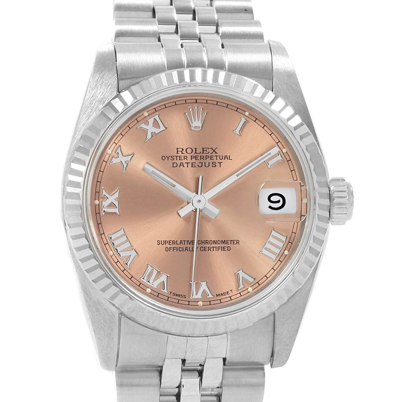 Rolex Datejust Midsize 31 Steel White Gold Salmon Dial Ladies Watch 68274 SwissWatchExpo
