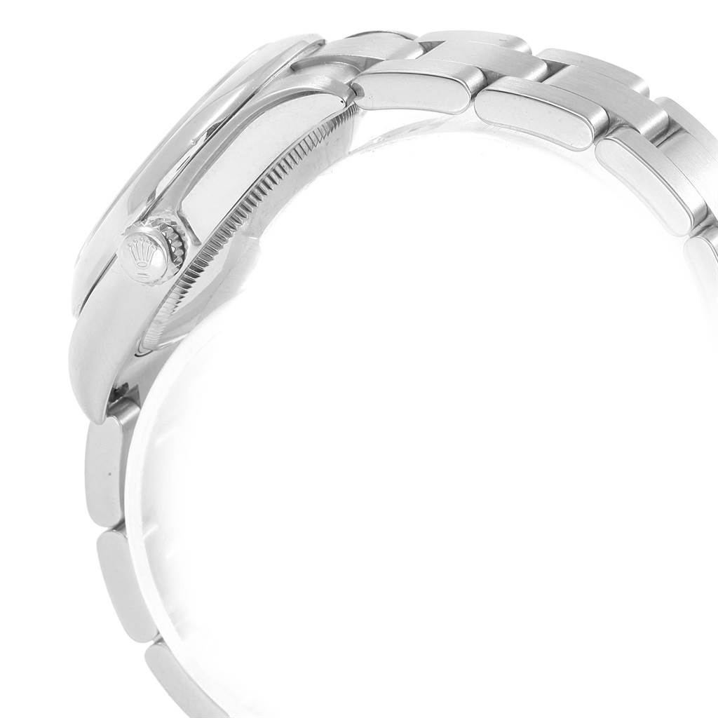 The image shows a side view of a Rolex Mid-Size 177200 Women's Stainless Steel Black Dial 177200 Women's Stainless Steel Black Dial model watch, focusing on the crown and part of the bracelet.