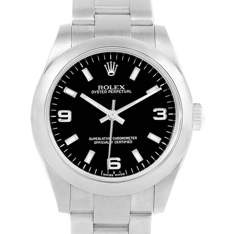 Rolex Midsize 31 Black Dial Steel Ladies Watch 177200 Box Papers SwissWatchExpo