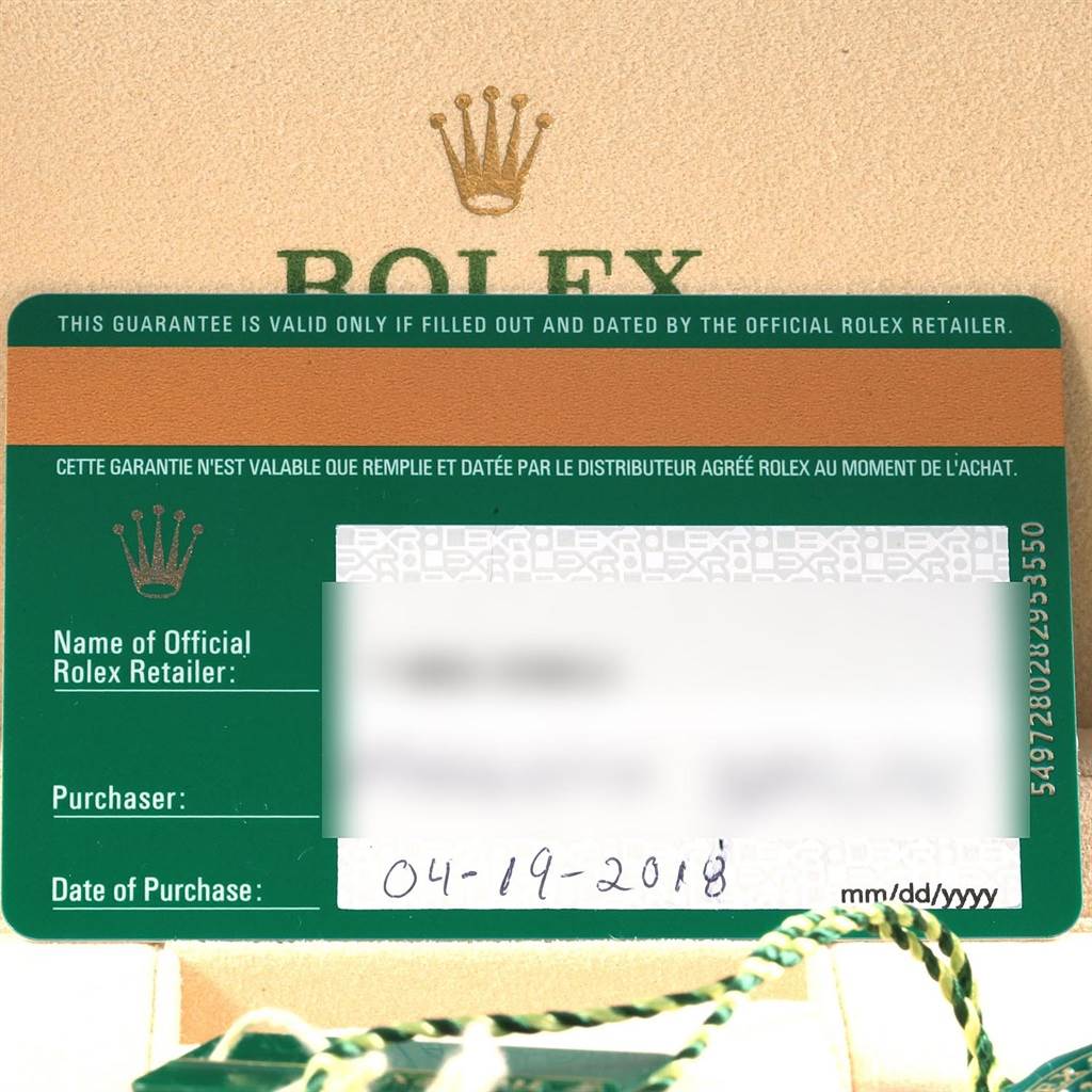 This image shows the guarantee card for the Rolex Mid-Size 177200 Women's Stainless Steel Black Dial 177200 Women's Stainless Steel Black Dial model, including purchase details.