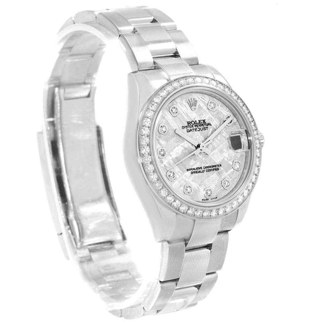 The image shows a side view of a Rolex Mid-Size 178384 Women's Stainless Steel Silver Dial 178384 Women's Stainless Steel Silver Dial Oyster Perpetual Datejust, displaying its dial, bezel, and bracelet.