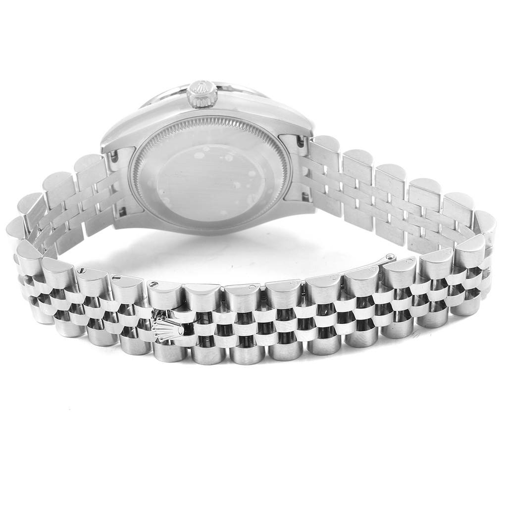 This image shows the back view and bracelet of a Rolex Mid-Size 178384 Men's Stainless Steel Silver Dial 178384 Men's Stainless Steel Silver Dial model watch.