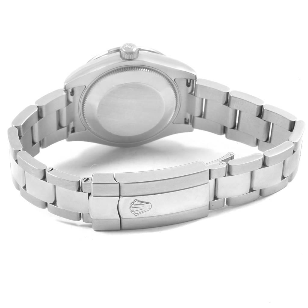 This image shows the back and bracelet of a Rolex Mid-Size 178384 Women's Stainless Steel Black Dial 178384 Women's Stainless Steel Black Dial watch, featuring the clasp and case back.