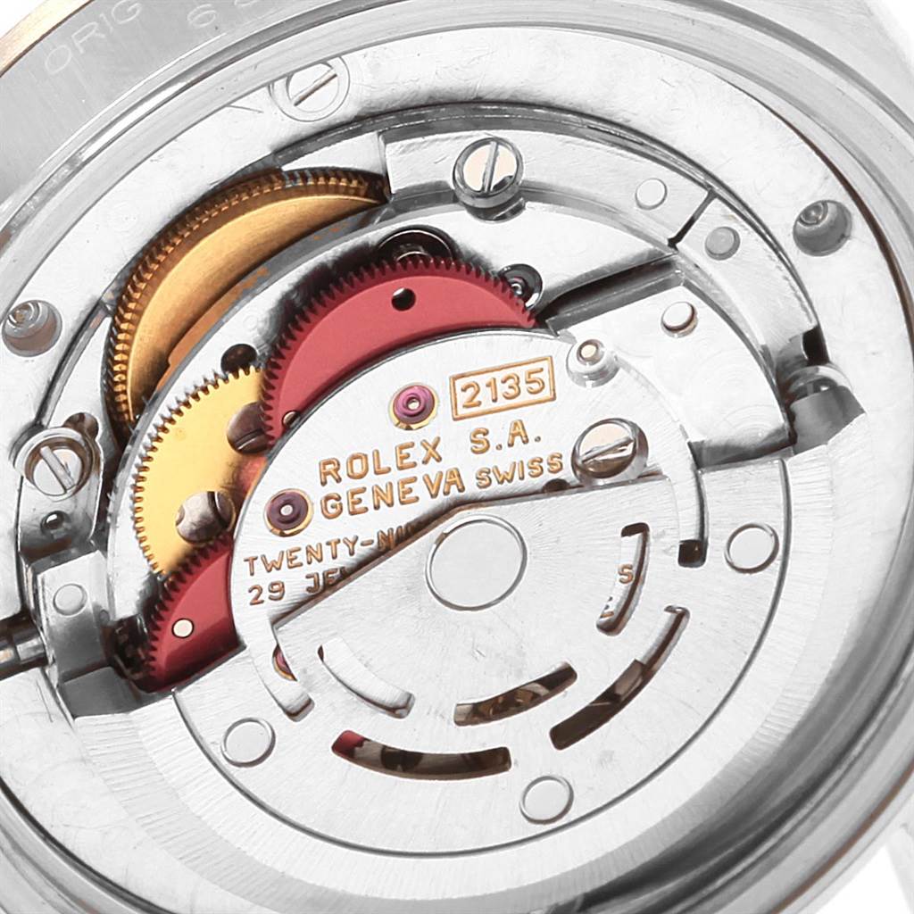 This image shows the internal mechanism of a Rolex Mid-Size 68274 Women's Stainless Steel Black Dial 68274 Women's Stainless Steel Black Dial watch, highlighting the intricate movement parts.