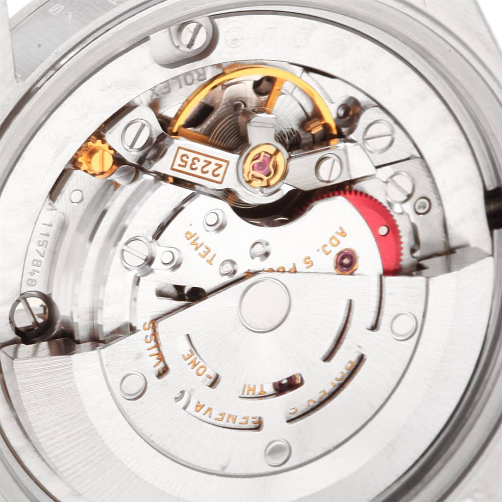 This image shows the internal mechanical movement and components of a Rolex Mid-Size 78240 Women's Stainless Steel Silver Dial 78240 Women's Stainless Steel Silver Dial watch from a close-up angle.