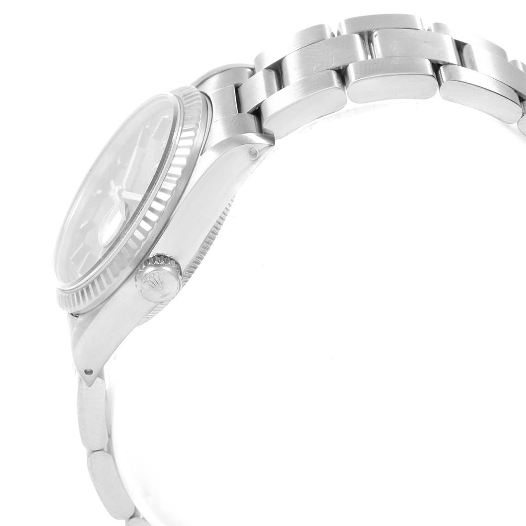 This image shows a side profile view of a Mid-Size Rolex watch, highlighting the case, crown, bezel, and bracelet.