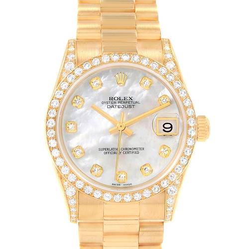 Photo of Rolex President Midsize Yellow Gold Diamond Dial Bezel Lugs Watch 78158