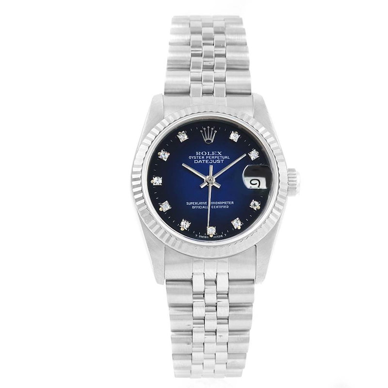 Rolex Datejust Midsize 31 Steel White Gold Vignette Diamond Watch 68274 SwissWatchExpo