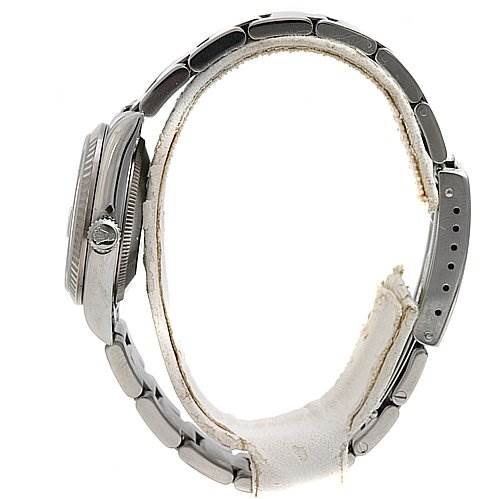 This image shows a side view of a Rolex Mid-Size 78274 Women's Stainless Steel Pink Dial 78274 Women's Stainless Steel Pink Dial model watch, highlighting its stainless steel case and bracelet.