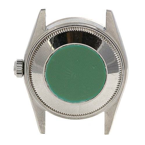 This image shows the back view of a Rolex Mid-Size 78274 Women's Stainless Steel Pink Dial 78274 Women's Stainless Steel Pink Dial watch case without the strap.