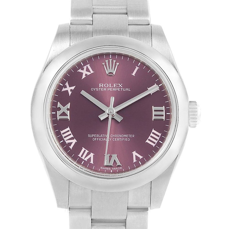 Rolex Oyster Perpetual Midsize 31 Red Grape Dial Ladies Watch 177200 SwissWatchExpo
