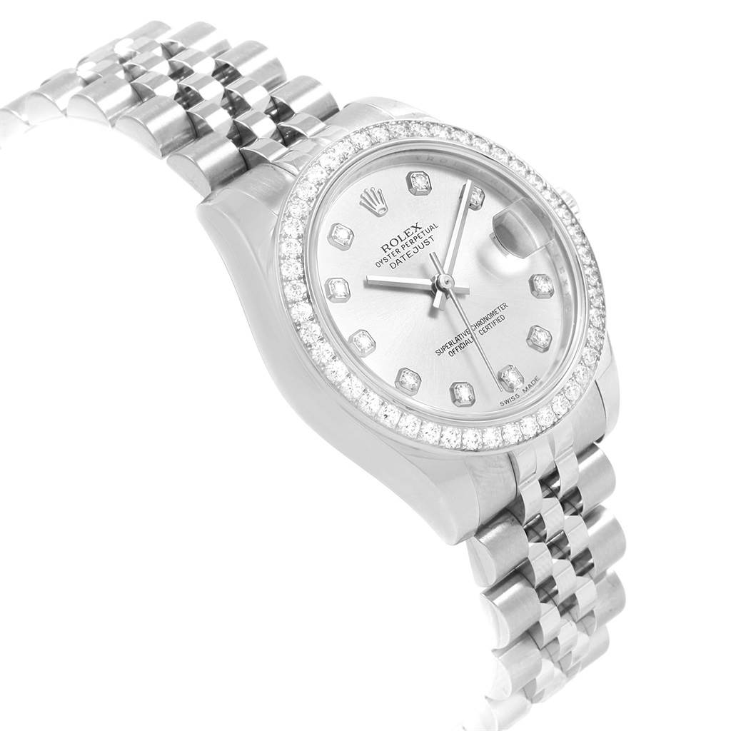 The image shows a Rolex Oyster Perpetual Datejust Mid-Size watch at a slight angle, focusing on the face and part of the bracelet.