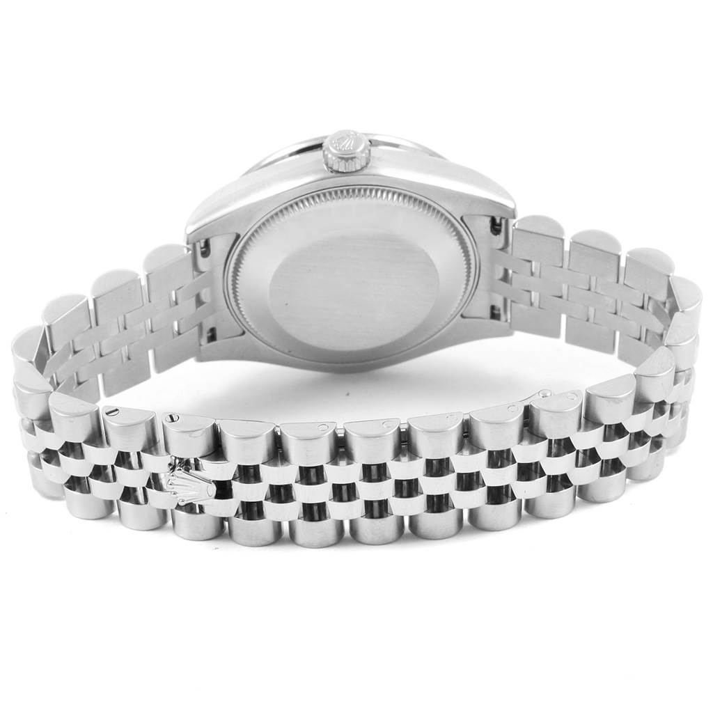 This image shows the back view and bracelet of a Rolex Mid-Size 178384 Women's Stainless Steel Silver Dial 178384 Women's Stainless Steel Silver Dial watch.