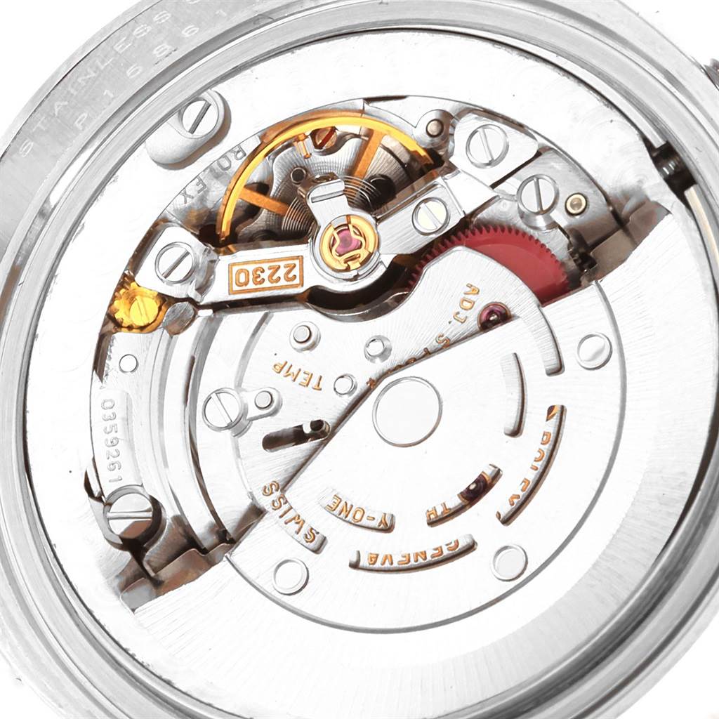 This image shows the internal mechanical movement of a Rolex Mid-Size 77080 Women's Stainless Steel Blue Dial 77080 Women's Stainless Steel Blue Dial model watch.