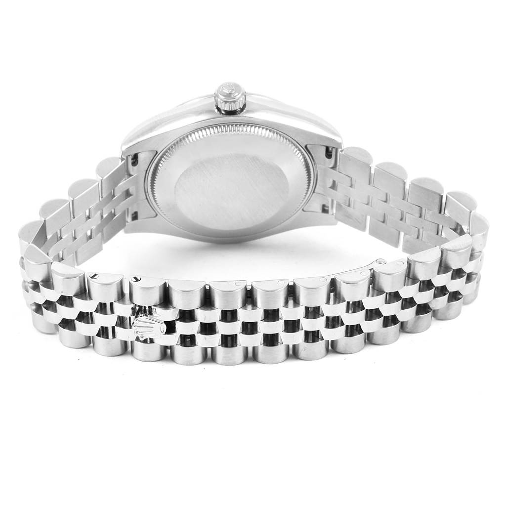 This image shows the back case and bracelet of a Rolex Mid-Size 178274 Women's Stainless Steel Silver Dial 178274 Women's Stainless Steel Silver Dial model watch from a rear angle.