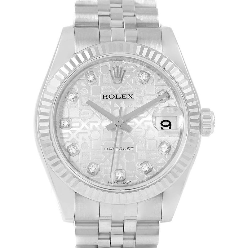 Rolex Datejust Midsize Steel 18k White Gold Diamond Watch 178274 SwissWatchExpo