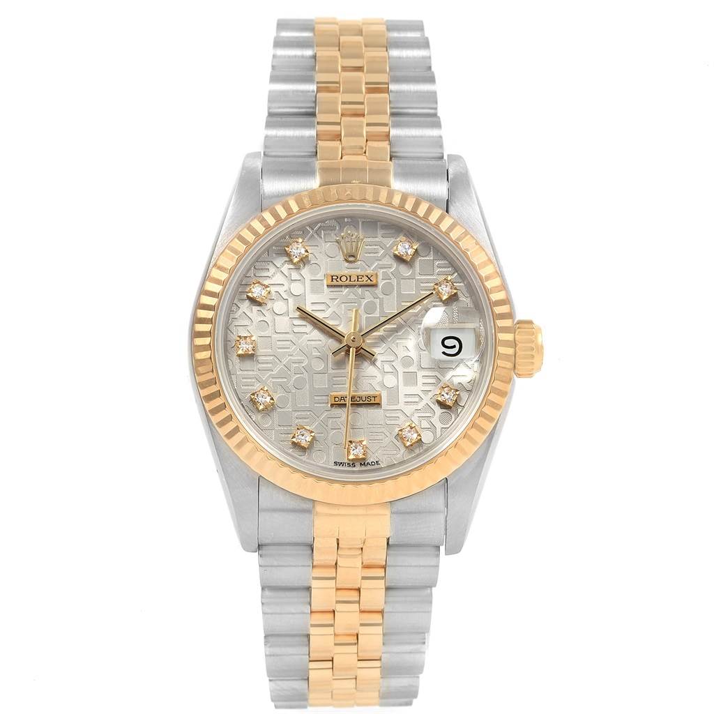 This image shows the front view of a Rolex Mid-Size 68273 Women's Steel and Gold (two tone) Silver Dial 68273 Women's Steel and Gold (two tone) Silver Dial watch featuring a two-tone bracelet and gold bezel.