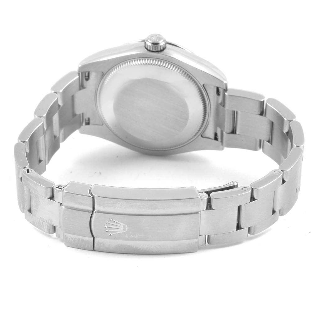 This image shows the back and bracelet of a Rolex Mid-Size 177200 Women's Stainless Steel Black Dial 177200 Women's Stainless Steel Black Dial watch, highlighting the clasp and case back.