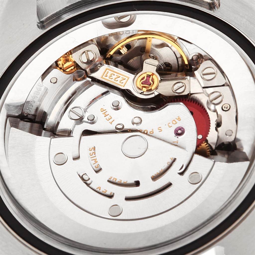 This image shows the internal movement mechanism of a Rolex Mid-Size 177200 Women's Stainless Steel Black Dial 177200 Women's Stainless Steel Black Dial model watch from a close-up angle.