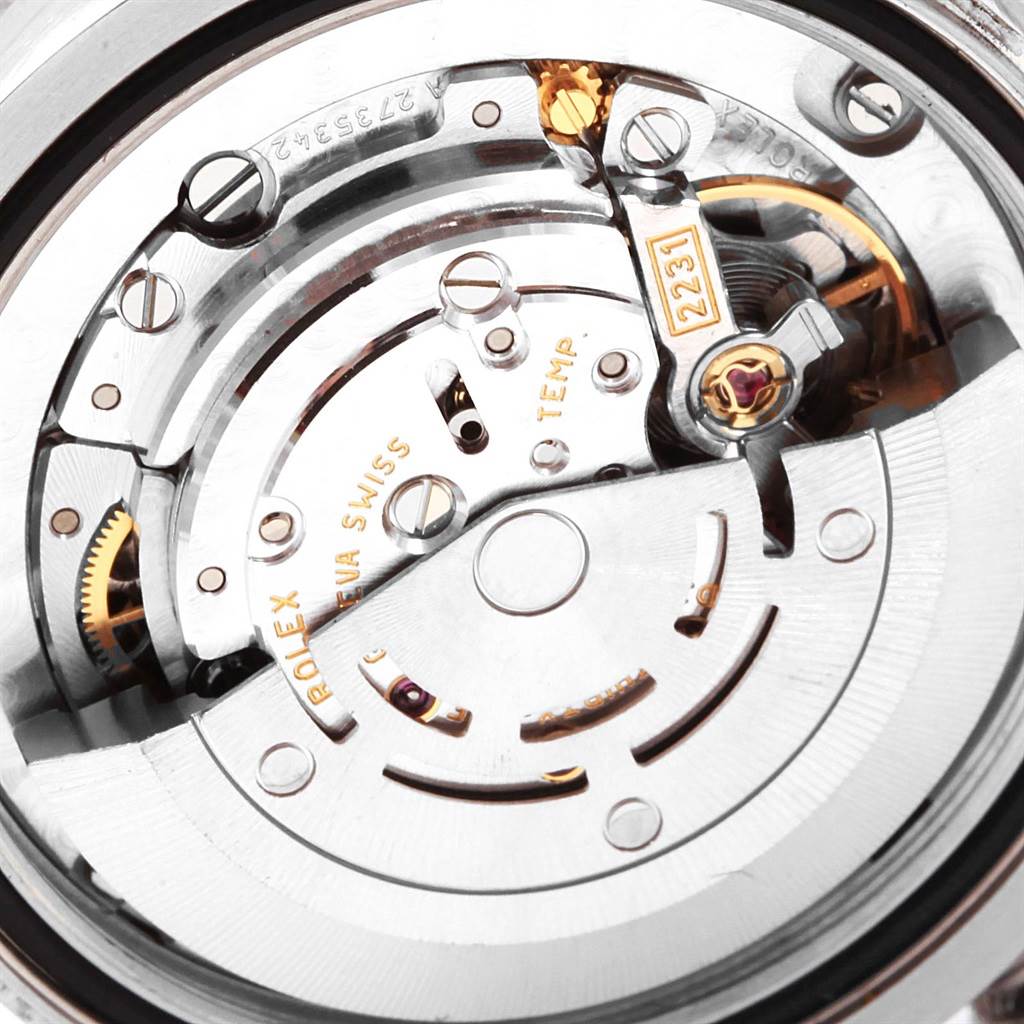 The image shows a close-up of the internal movement mechanism of a Rolex Mid-Size 177200 Women's Stainless Steel Black Dial 177200 Women's Stainless Steel Black Dial watch.