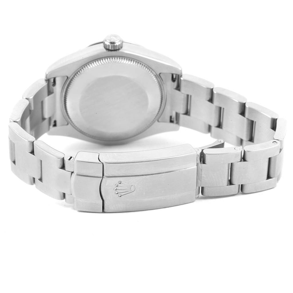 The image shows the back view of a Rolex Mid-Size 177200 Women's Stainless Steel Black Dial 177200 Women's Stainless Steel Black Dial model watch, highlighting the clasp and bracelet.