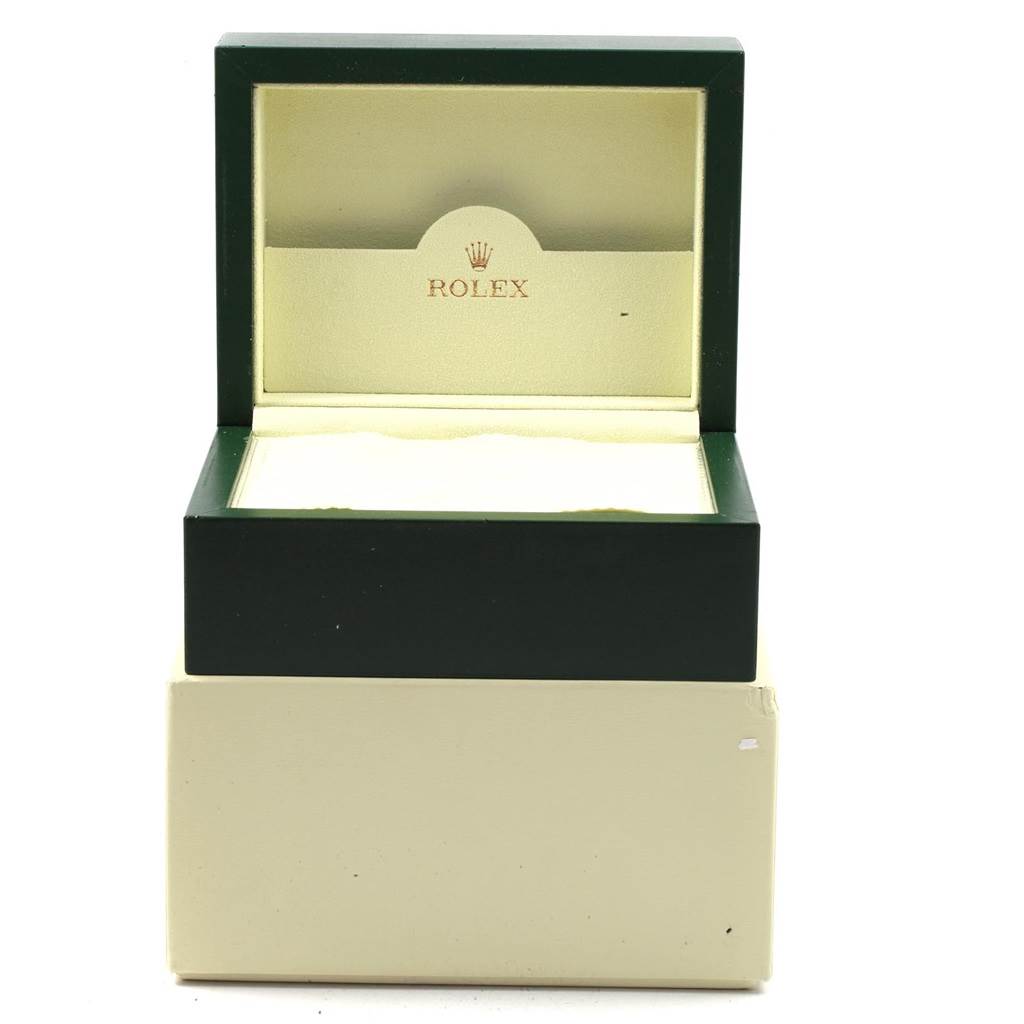 This image shows an open Rolex box for a Mid-Size model, revealing its interior with the Rolex logo.