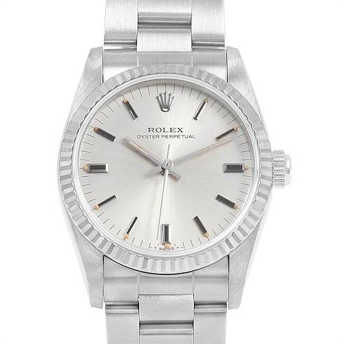 Photo of Rolex Midsize 31 Steel White Gold Silver Dial Ladies Watch 67514