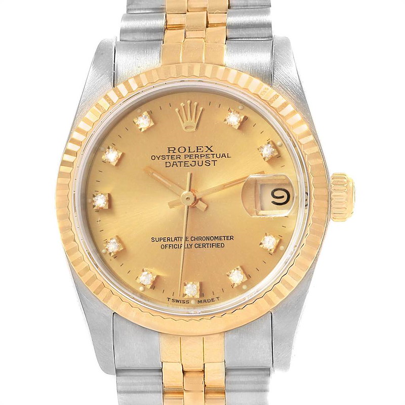 Rolex Datejust 31 Midsize Steel Yellow Gold Diamond Ladies Watch 68273 SwissWatchExpo
