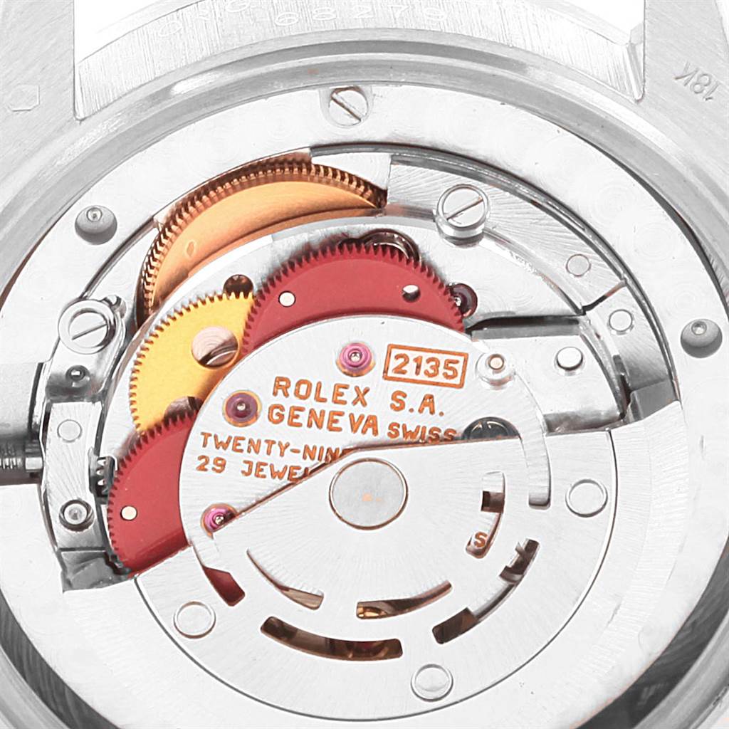 This image shows the inner mechanical movement of a Rolex Mid-Size 68279 Women's White Gold Silver Dial 68279 Women's White Gold Silver Dial model watch from a close-up angle.
